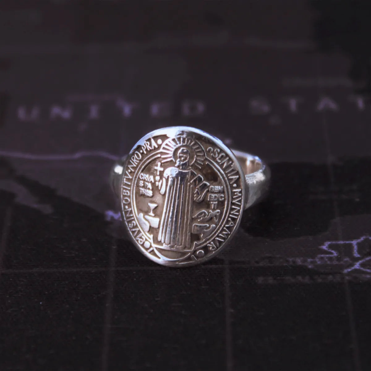 Anillo Para Hombre San Benito Pastor Caballero Plata 925