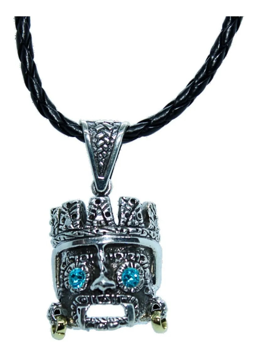 Dije Dios Tlaloc Plata 925 Hombre Azteca Caballero Con Piel