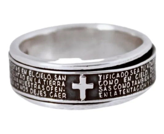 Argolla Antiestrés Plata 925 Padre Nuestro — Unisex y Giratoria