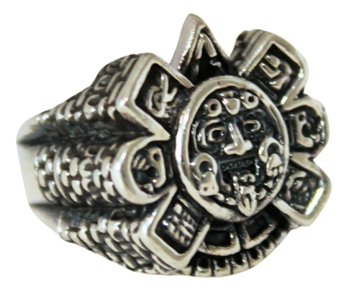 Anillo Hombre Sol Azteca Plata 925 Ajustable Joyería Gamma