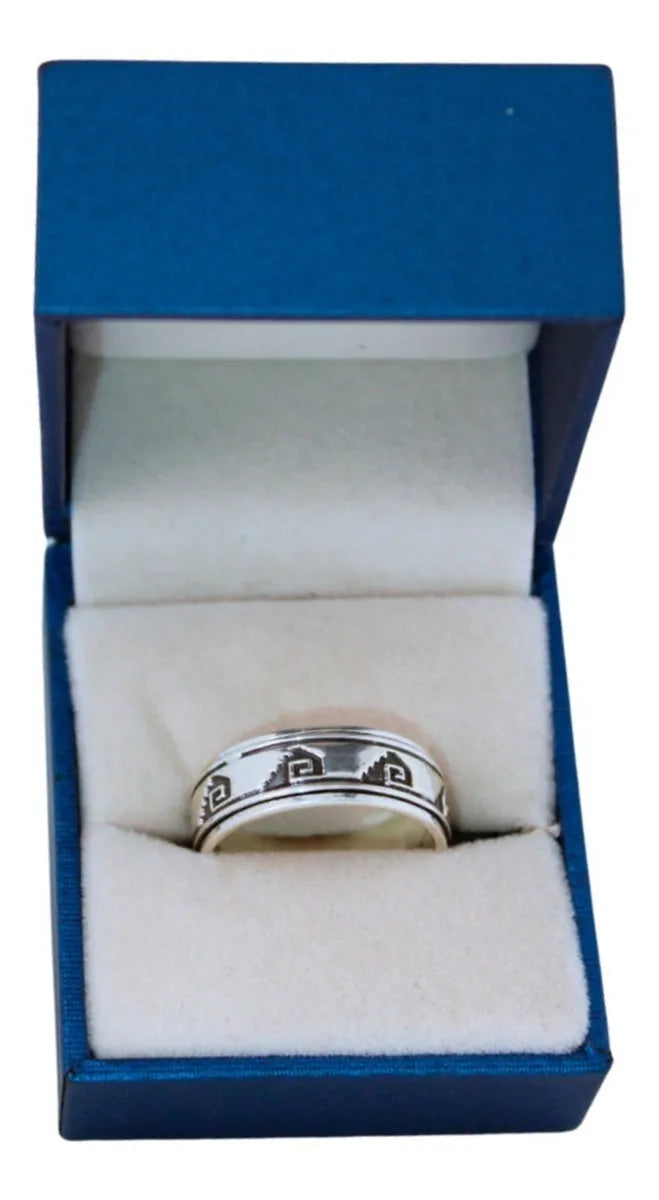 Argolla Pirámides Grecas Plata 925 Giratoria Antiestrés Niza