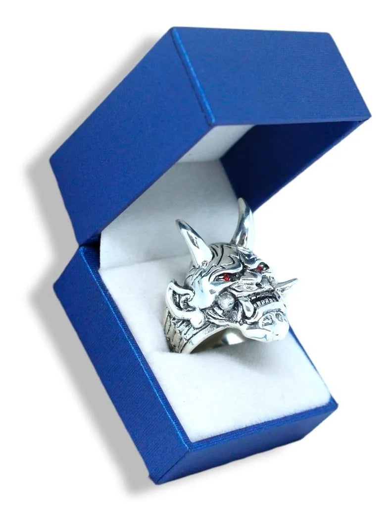 Anillo Demonio Con Cuernos Plata Maciza Esterlina 925 Hombre