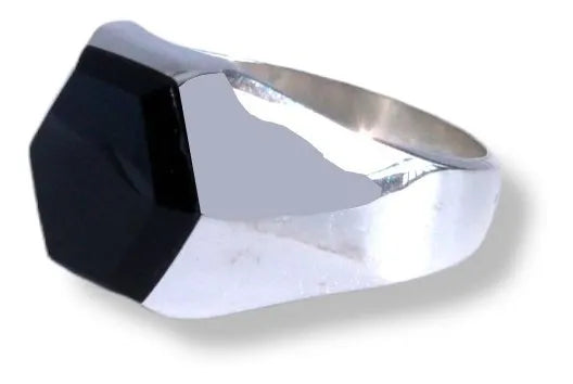 Anillo Hombre Plata 925 Pitágoras Piedra Ónix Hexagonal