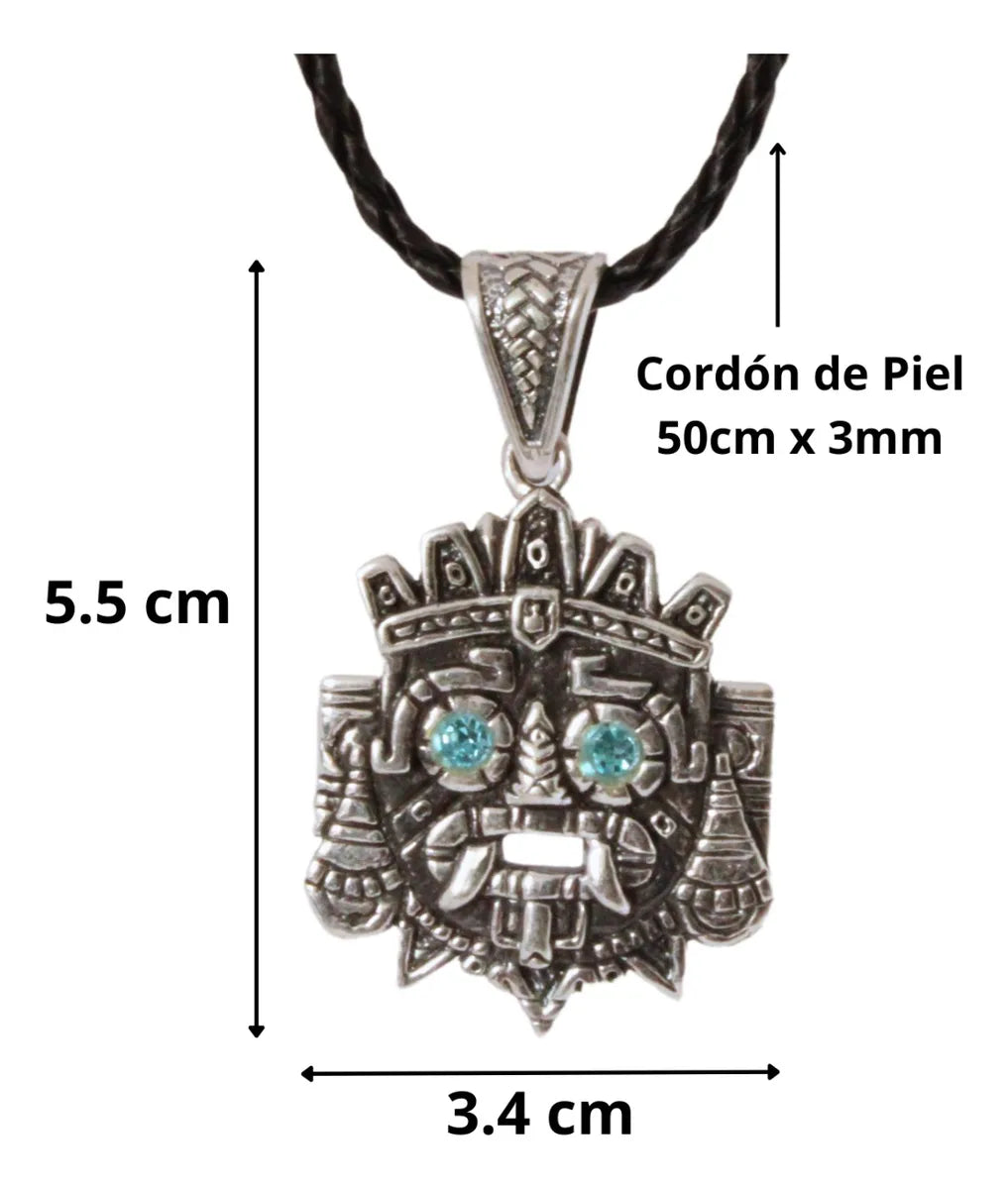 Collar Hombre Plata 925 Dije Tlaloc Azteca Cordón Piel Nice