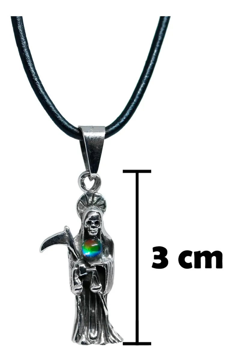 Dije Santa Muerte Plata 925 Cordón Piel Esfera Tornasol | Joyería Gamma