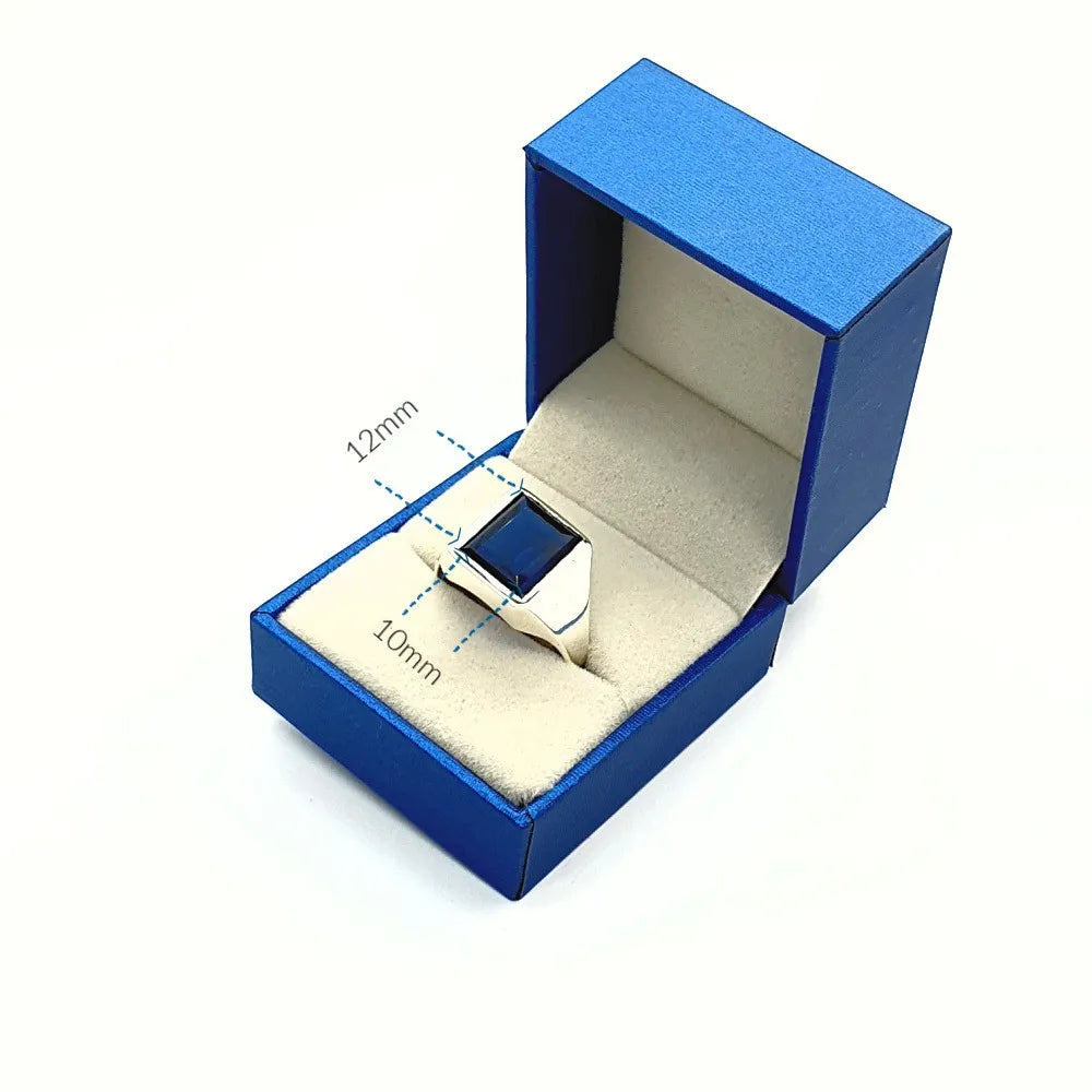 Anillo Mateo Hombre Plata 925 Joyería Zafiro Azul 10x12mm