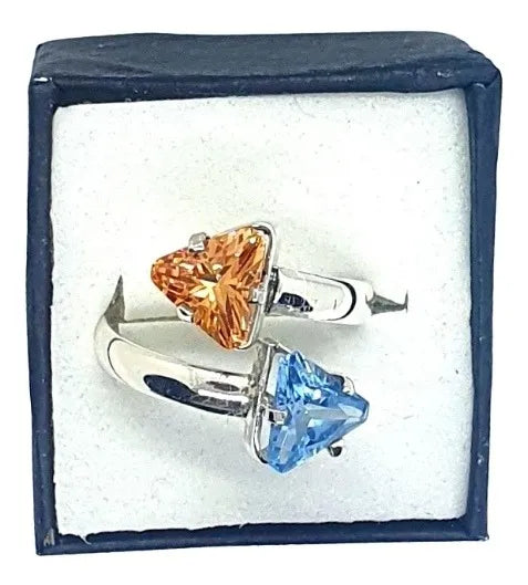 Anillo De Mujer Coatlicue Plata 925 Promesa Dama Compromiso Dorado Y Aguamarina