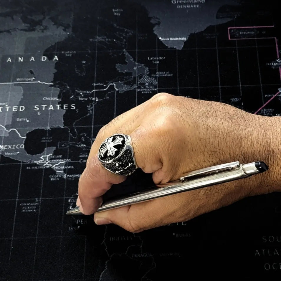 Anillo Templario Plata Fina Esterlina 925 Caballero Hombre