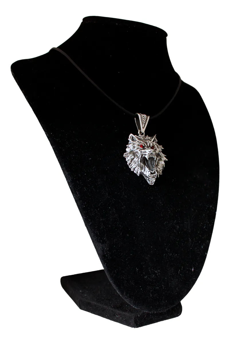 Dije Lobo Fenrir Plata 925 Hombre Collar Cordón Piel Taxco
