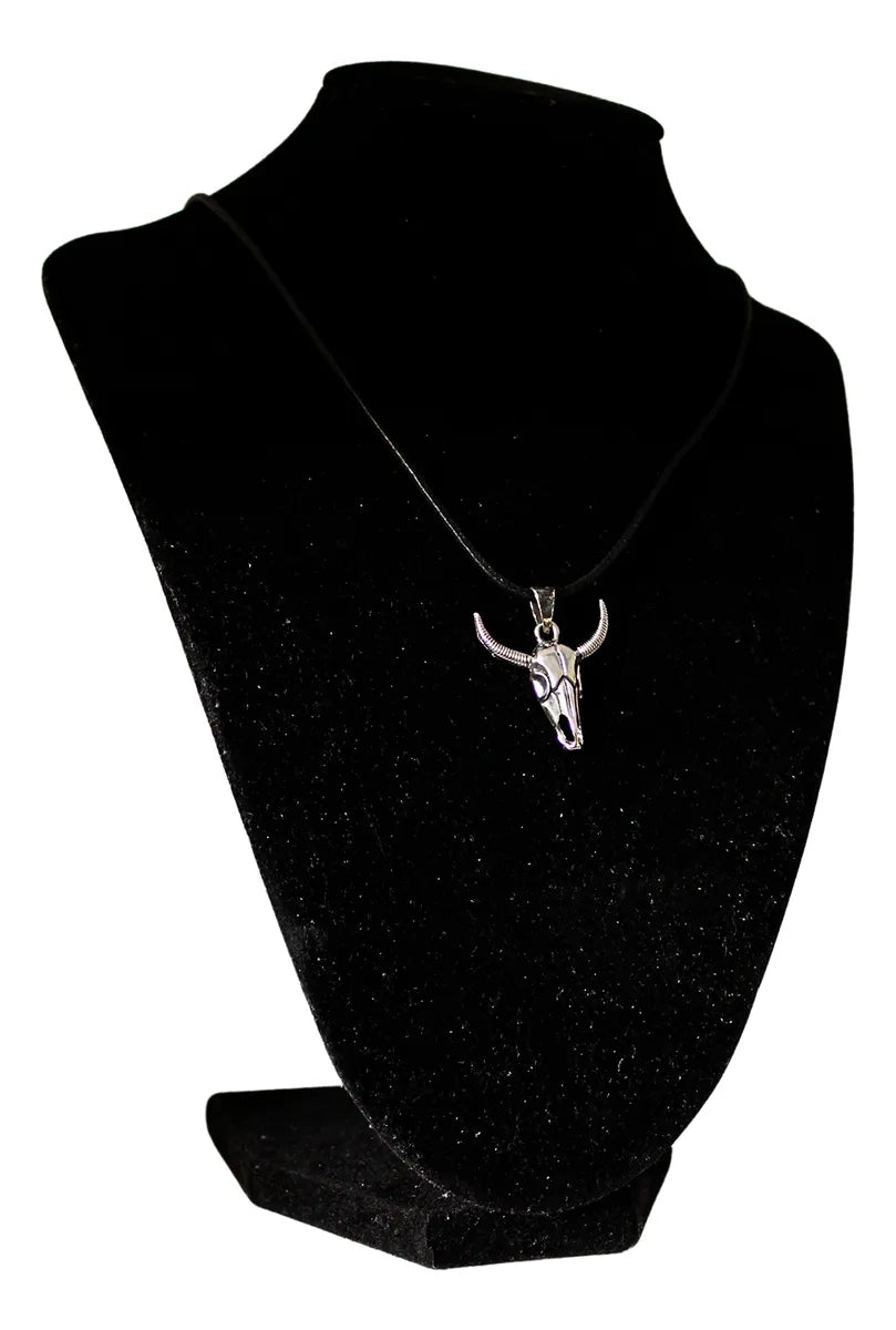 Dije Cráneo Cabeza Toro Plata 925 Hombre Cordón Piel Joyería