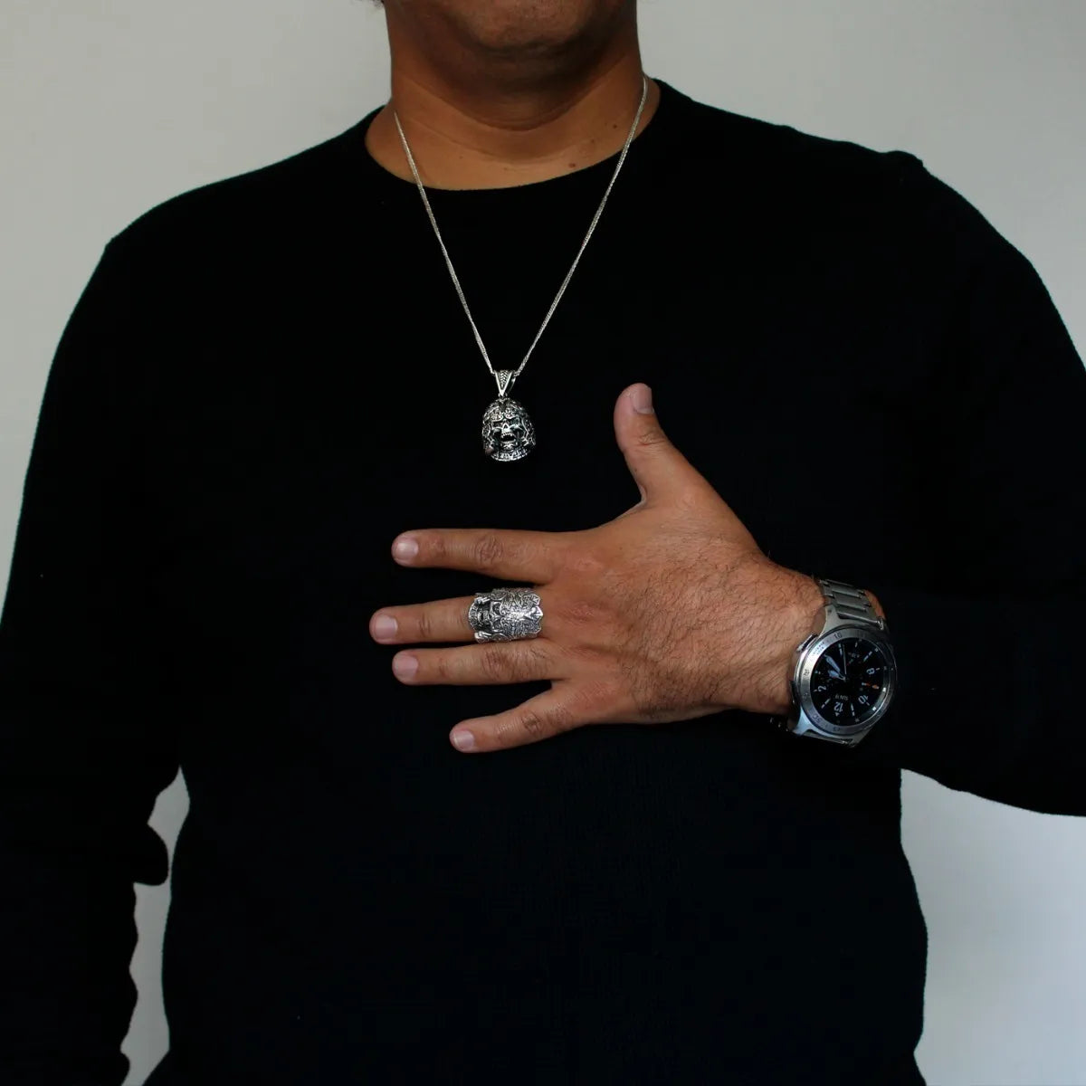 Dije Mictlantecuhtli Plata925 Dios Muerte Azteca Hombre Piel Plata