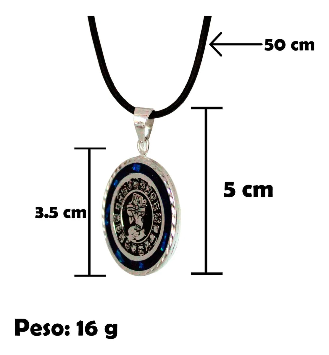 Collar Dije Calendario Azteca Maya Ópalo Azul Plata Hombre