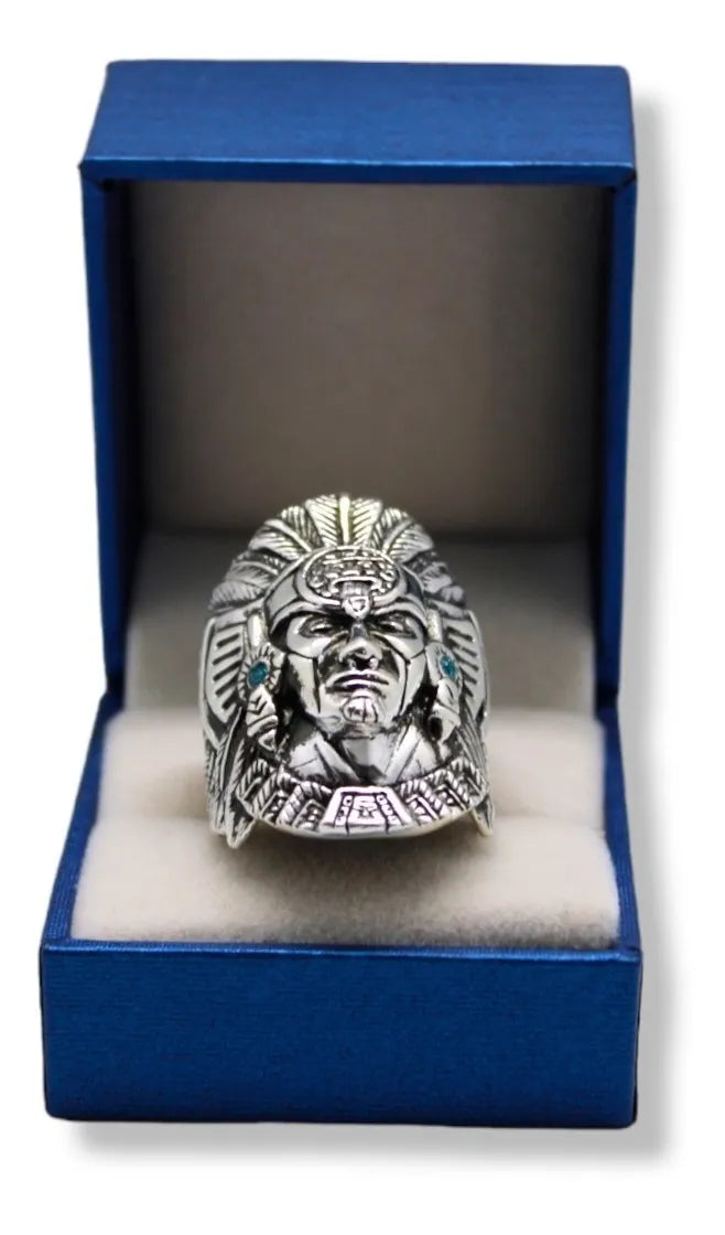 Anillo Hombre Cuauhtémoc Plata 925 Tlatoani Azteca Mexica