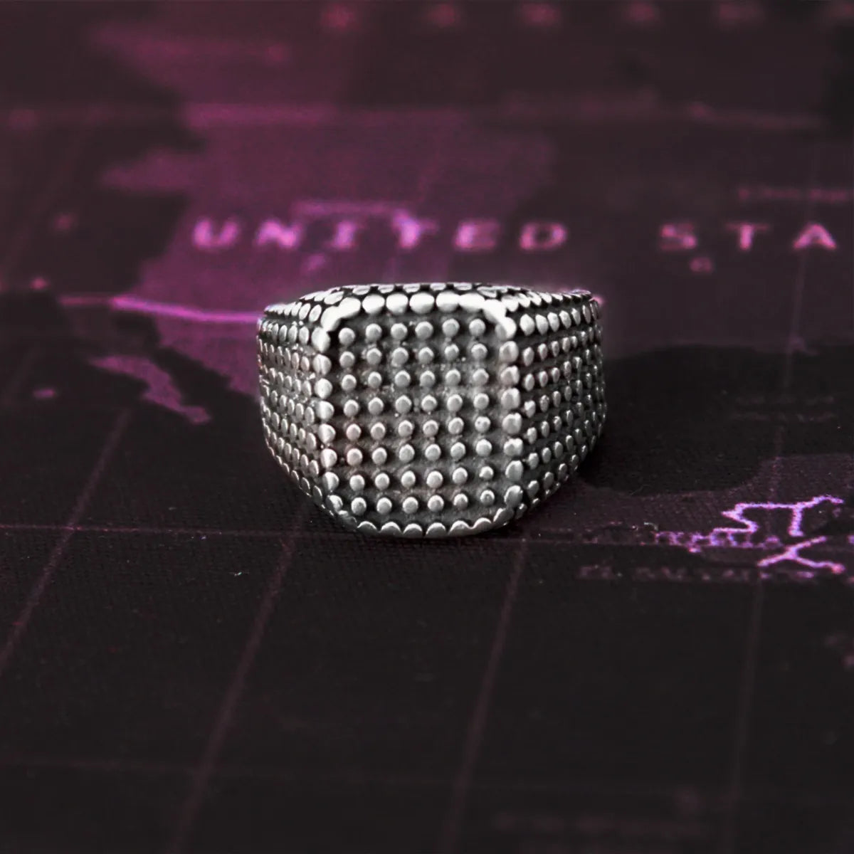 Anillo Hombre Plata 925 Pavonado Vintage Lunares Macizo