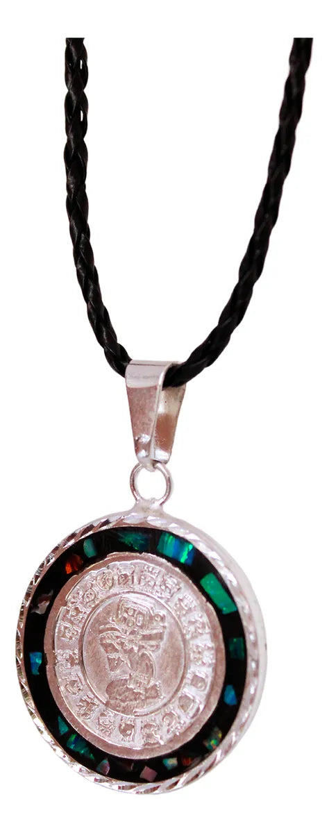 Collar Calendario Azteca Y Maya Dije Plateado Ópalo Bicolor