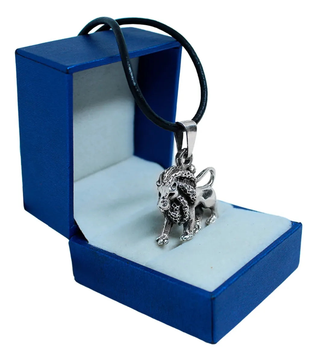 Dije León Plata 925 Collar Hombre Mujer Cordón Piel Regalo