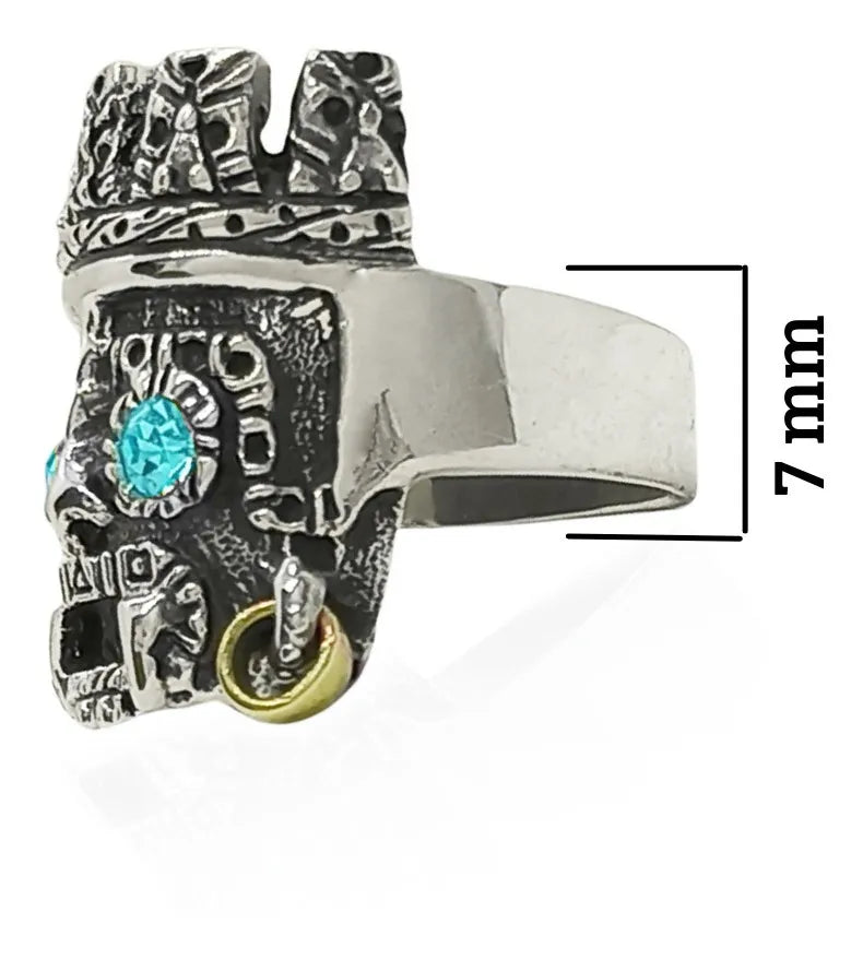 Anillo Dios Azteca Tlaloc Plata 925 Hombre Zirconia Caballero | Joyería Gamma