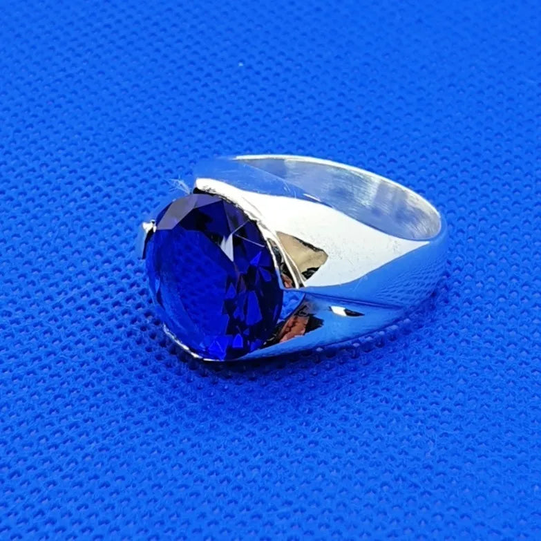 Anillo Plata 925 Zafiro Azul 14mm Joyería Diseño Exclusivo