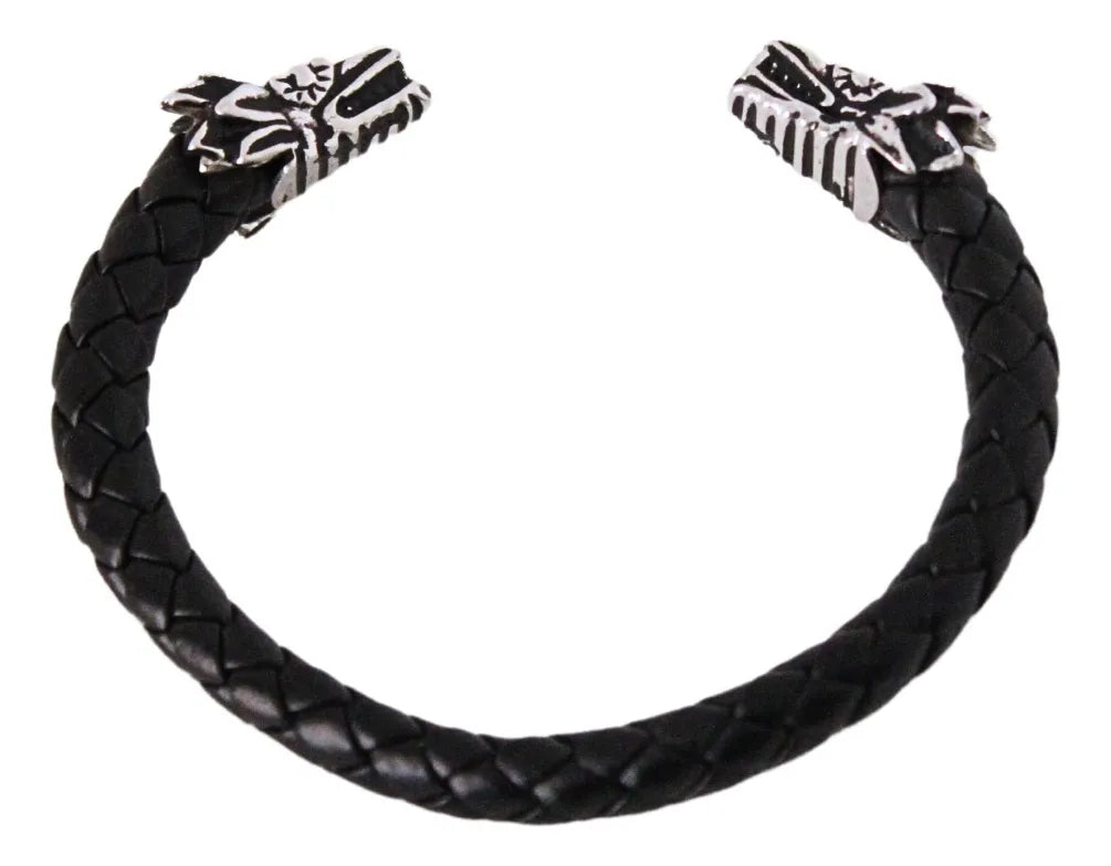 Pulsera Quetzalcóatl Hombre Plata 925 Piel Genuina Ajustable Plata