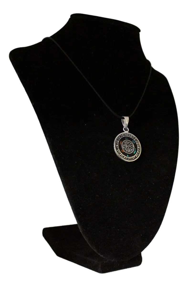 Dije Colgante Ópalo Sol Y Luna Plateado Calendario Azteca