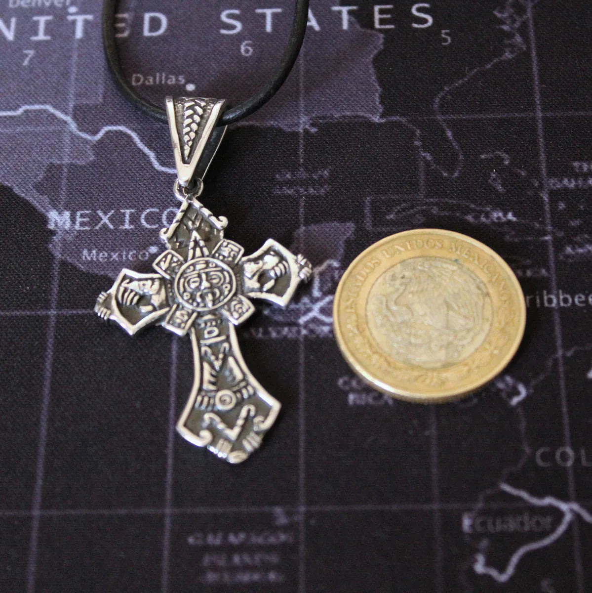 Collar Cruz Calendario Azteca Plata 925 Hombre Mujer Dije Plateado