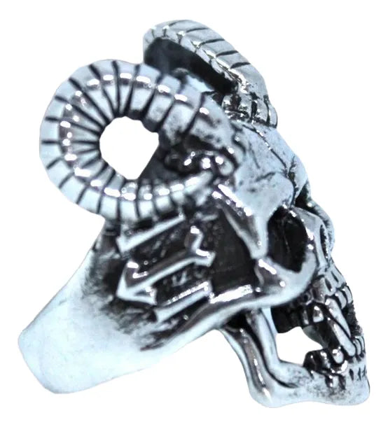 Anillo Cráneo Demonio Con Cuernos Plata 925 Hombre Gótico