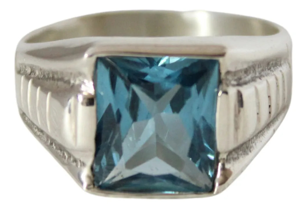 Anillo Poseidón Aguamarina 10x12mm Plata 925 Diseño Exclusivo