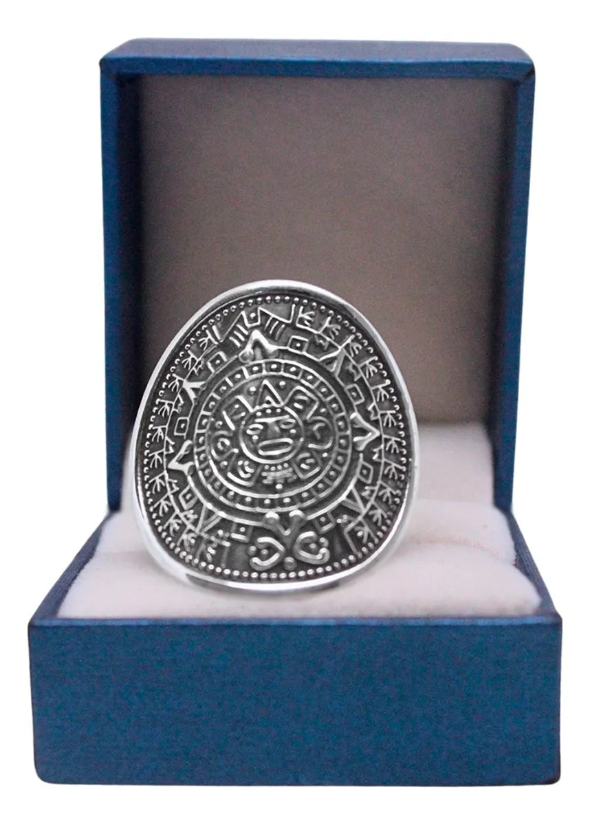 Anillo Mujer Plata 925 Calendario Azteca Piedra Del Sol Nice