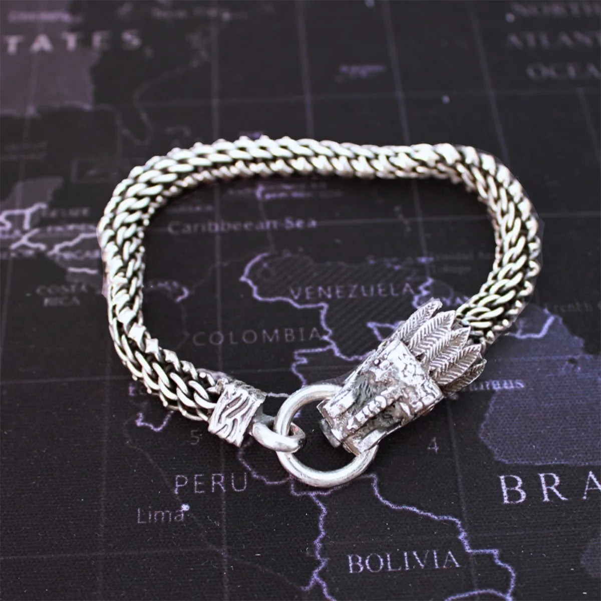 Pulsera Quetzalcóatl Plata 925 Pulso Tipo Bali Hombre Azteca