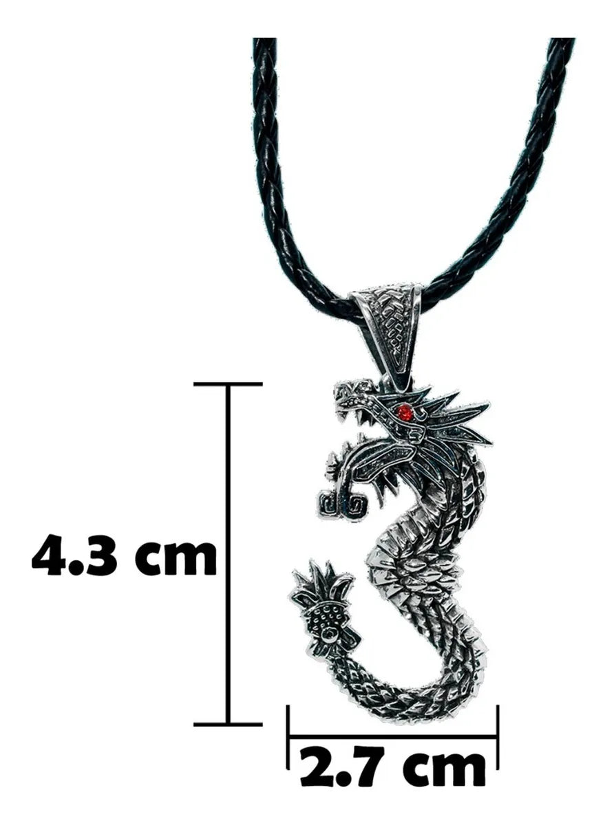 Dije Serpiente Quetzalcóatl Plata 925 Cordón Piel Genuina