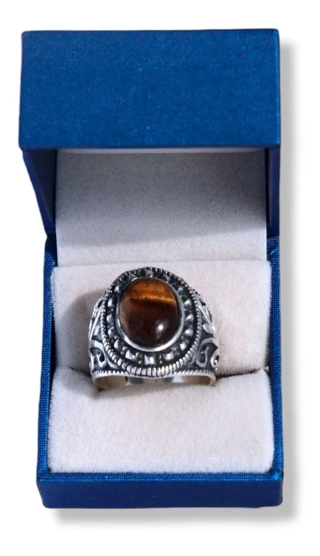 Anillo Turco Otomano Plata925 Hombre Ojo De Tigre Líder