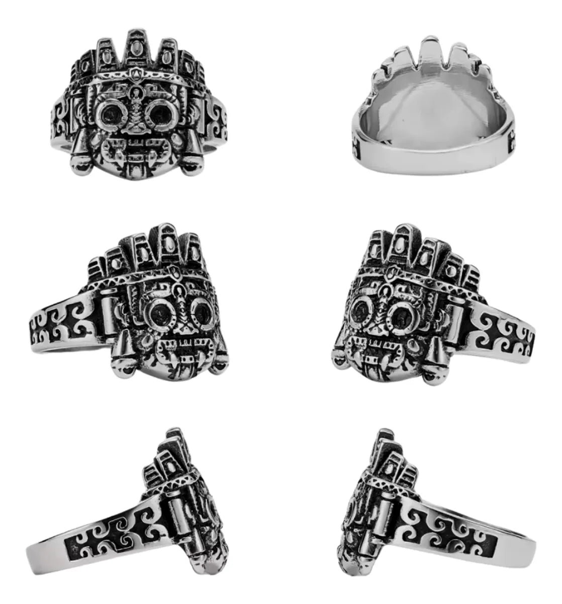 Anillo Tláloc Azteca Acero Inoxidable 316l Hombre Joyería
