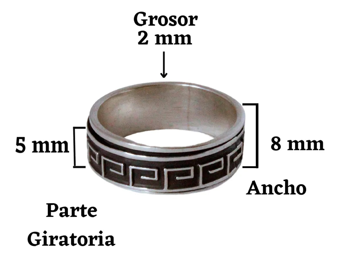 Anillo Plata 925 Grecas Tolteca Giratorio Hombre Mujer Taxco