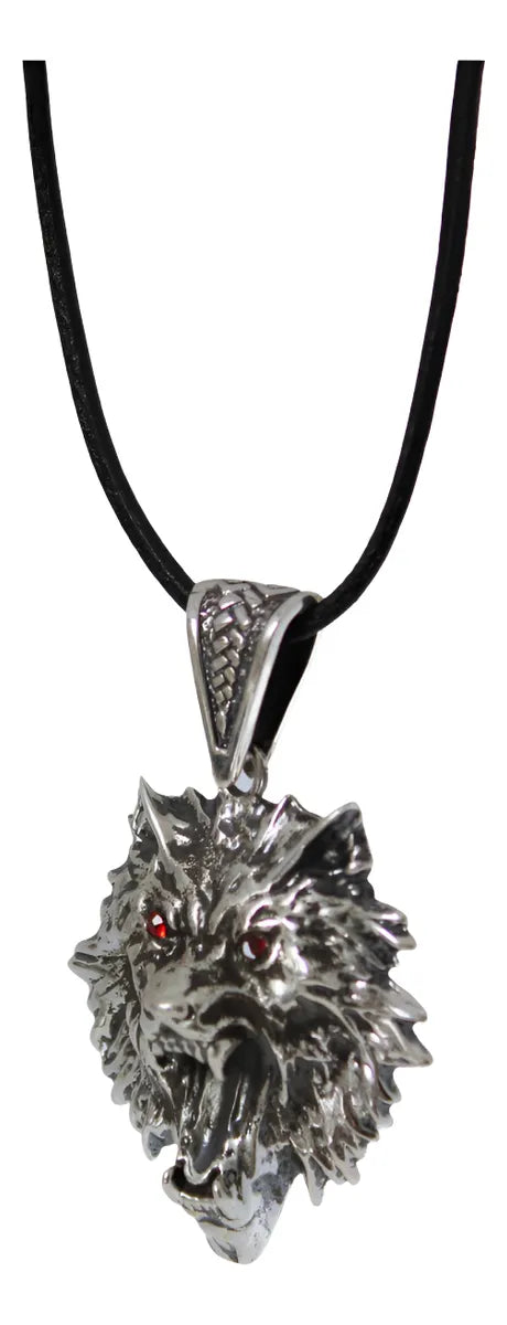 Dije Lobo Fenrir Plata 925 Hombre Collar Cordón Piel Taxco