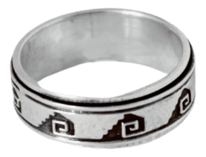 Argolla Pirámides Grecas Plata 925 Giratoria Antiestrés Niza