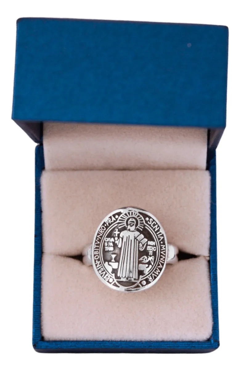 Anillo Para Hombre San Benito Pastor Caballero Plata 925