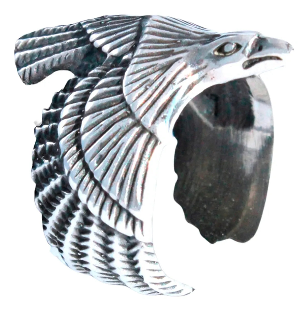 Anillo Hombre Águila Mexicana Plata 925 Ajustable Hecho Mano Plateado