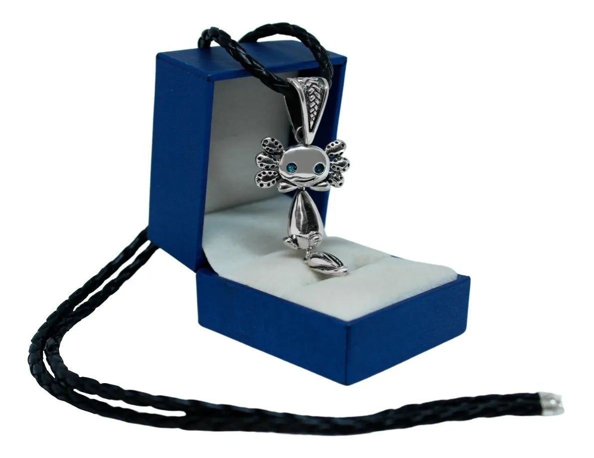 Dije Ajolote Movible Plata 925 Cordón Piel Joyería México