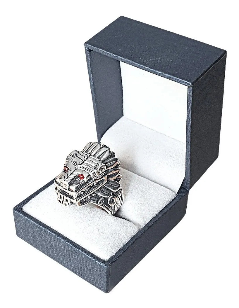 Anillo Hombre Quetzalcóatl Plata 925 Maciza Dios Azteca Nice