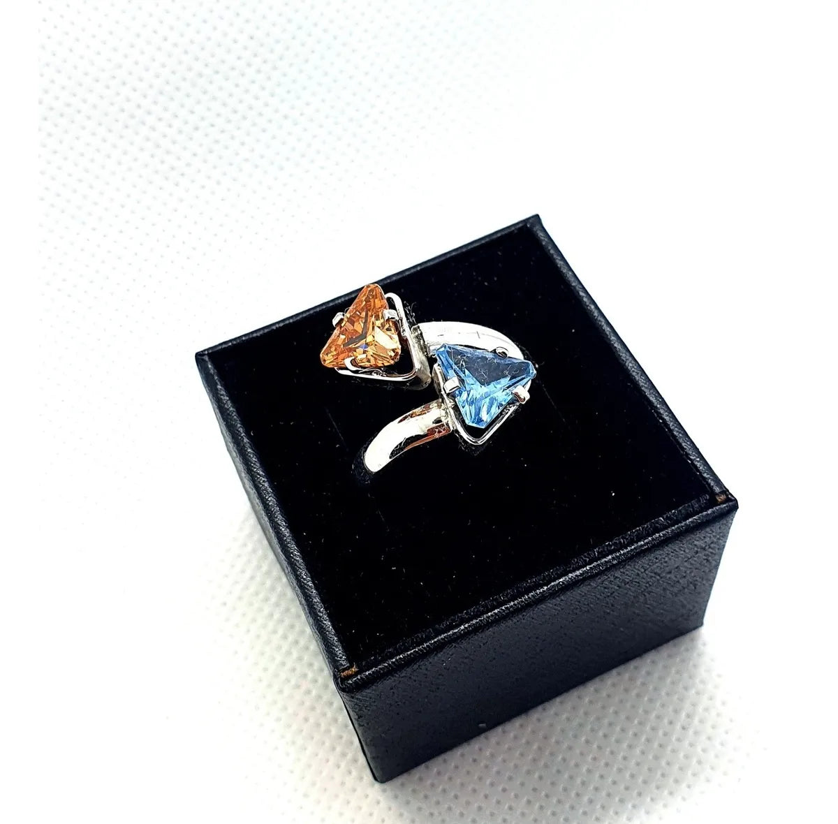 Anillo De Mujer Coatlicue Plata 925 Promesa Dama Compromiso Dorado Y Aguamarina