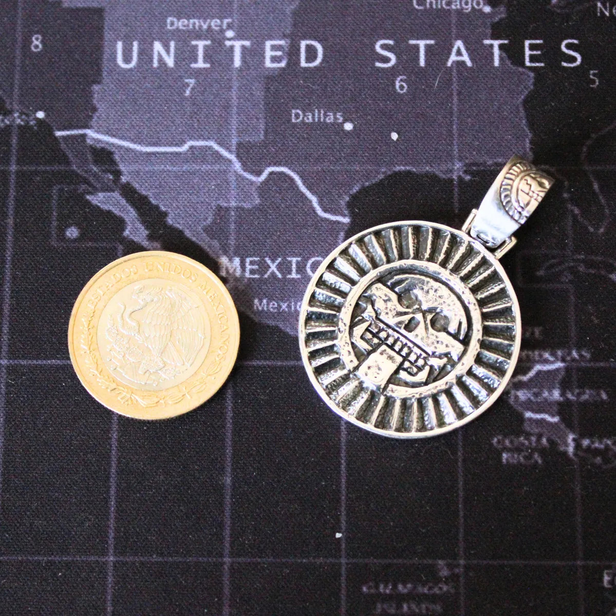 Collar Dije Dios Mictlantecuhtli Azteca Plata 925 Unisex Plateado