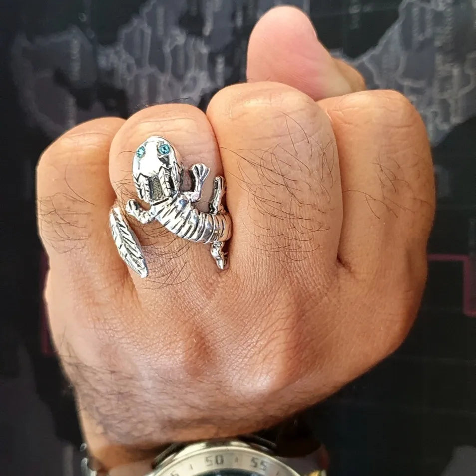 Anillo Ajolote Mexicano Plata 925 Zirconia Ajustable Axolotl