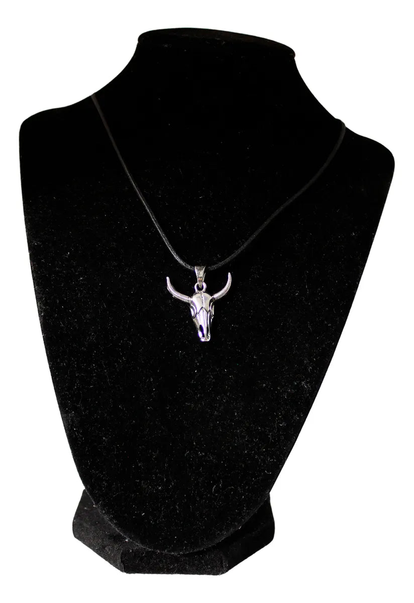 Dije Cráneo Cabeza Toro Plata 925 Hombre Cordón Piel Joyería