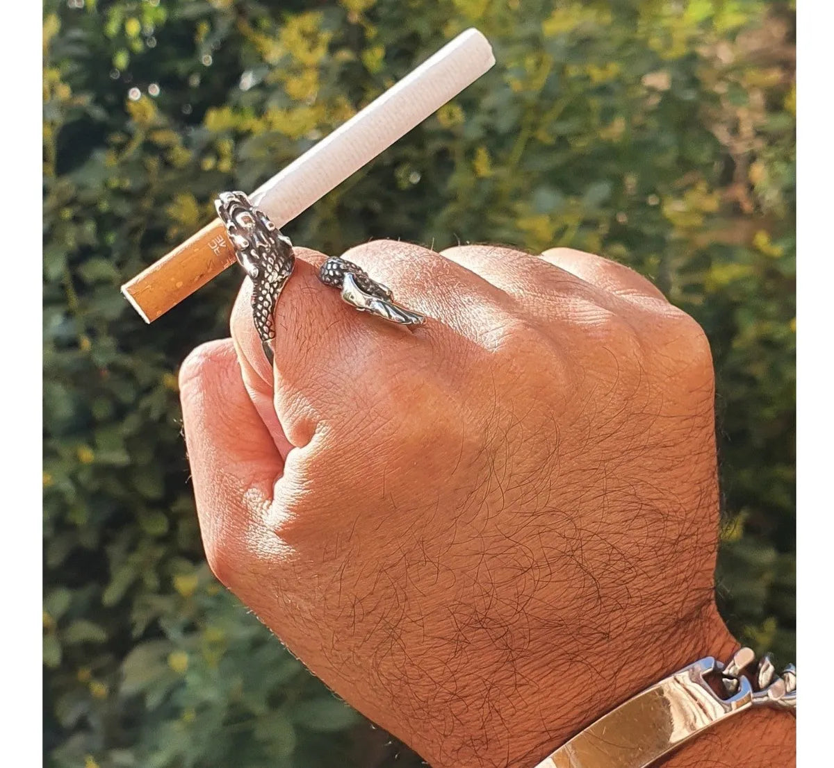 Anillo Dragón Sujeta Cigarros Plata 925 Ajustable Hombre