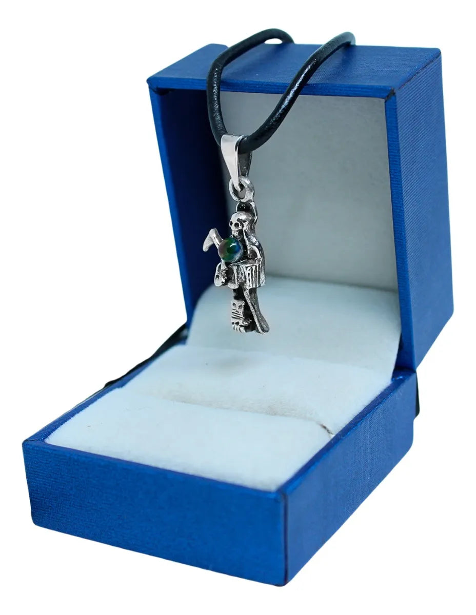 Dije Santa Muerte Plata 925 Esfera Tornasol con Cordón de Piel Unisex | Joyería Gamma