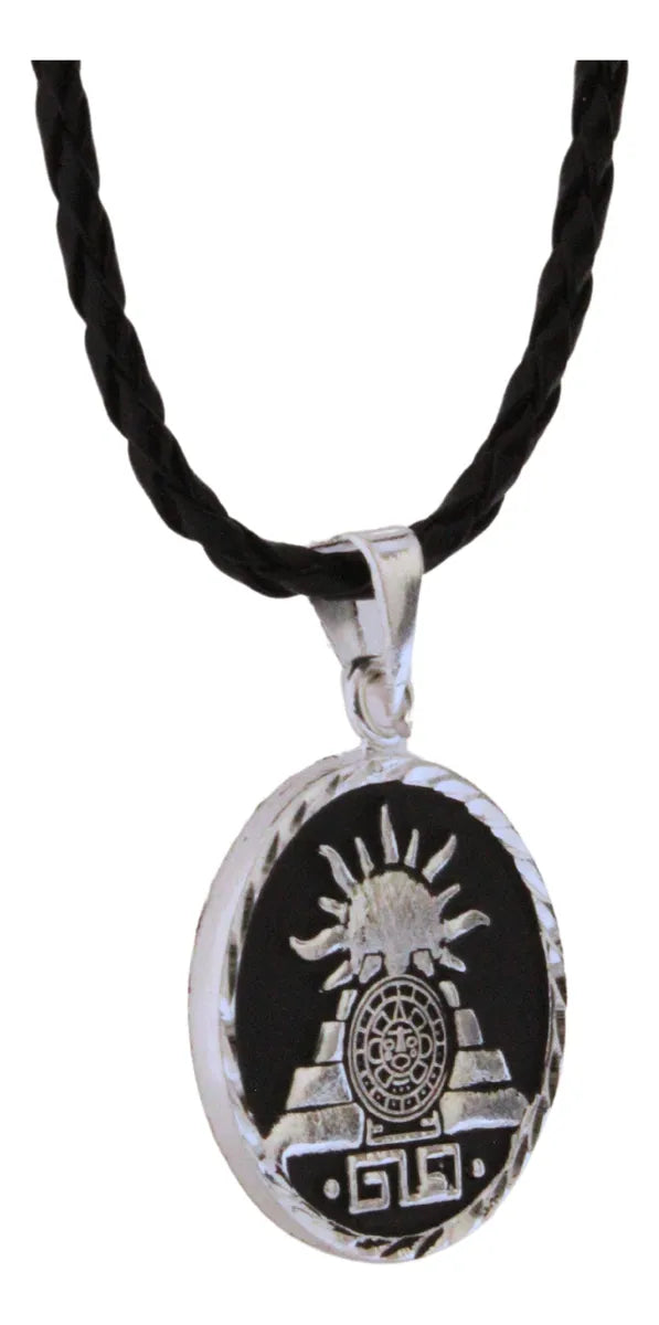 Collar Dije Calendario Azteca Y Templo Azteca Doble Vista Plata