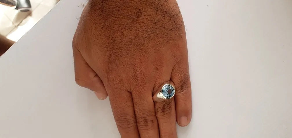 Anillo Plata925 Hombre Aguamarina 12mm Elegante Joyería Fina
