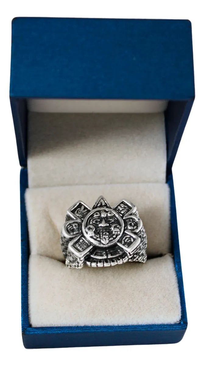 Anillo Hombre Sol Azteca Plata 925 Ajustable Joyería Gamma