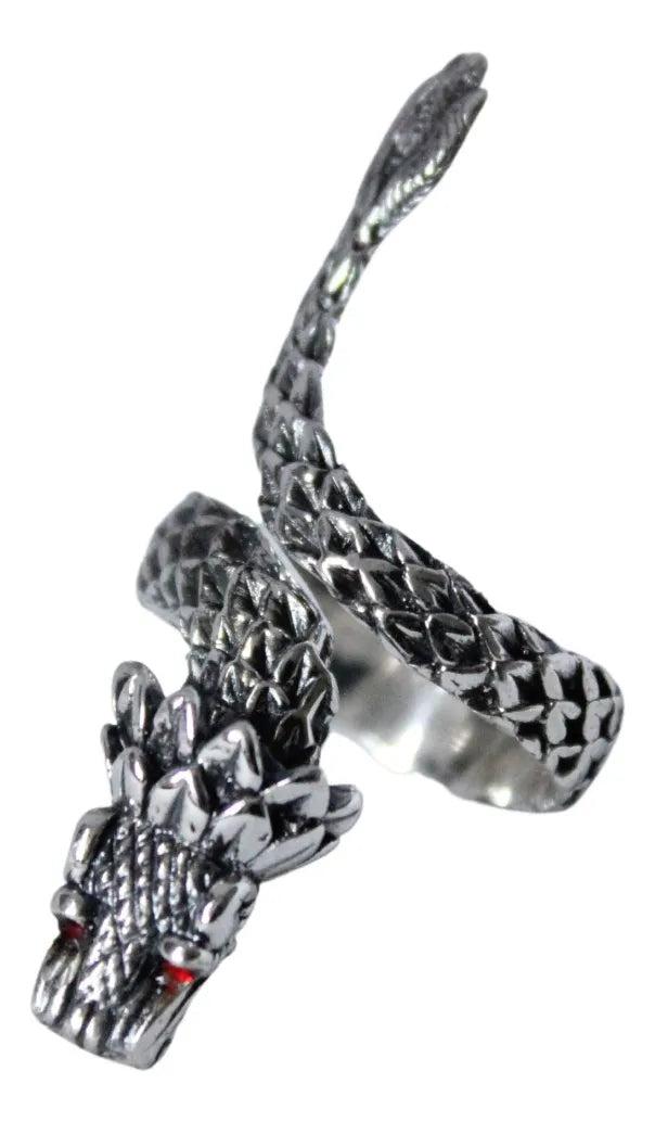 Anillo Quetzalcóatl Serpiente Emplumada Plata 925 Ajustable Ojos Rojos