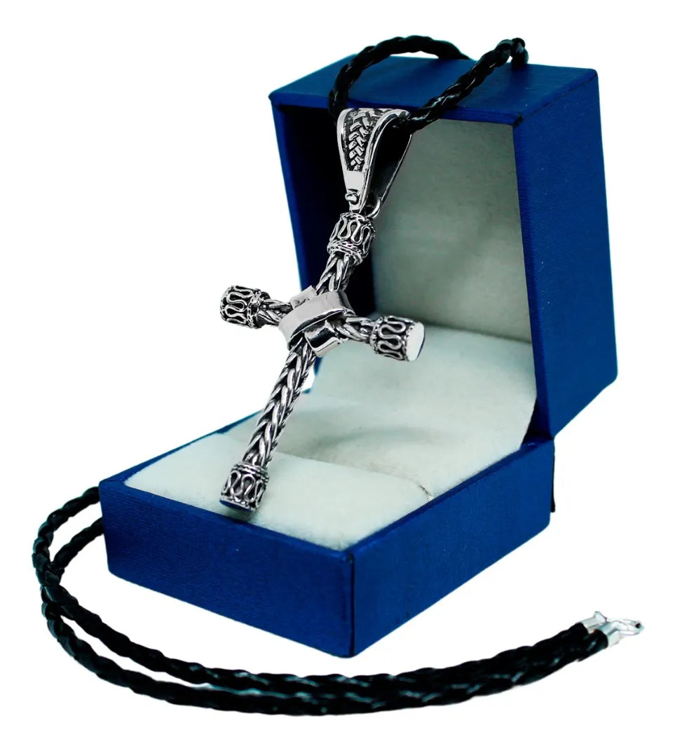 Dije Cruz Bali Plata 925 Unisex Cordón Piel Regalo Elegante